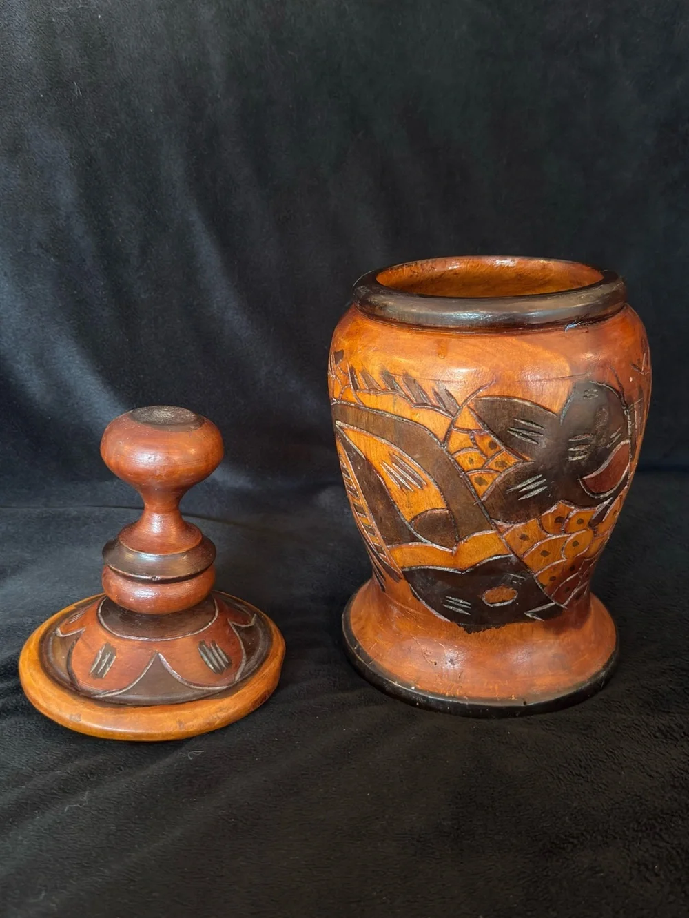 Handcrafted Wooden Decorative Jar in Warm Brown